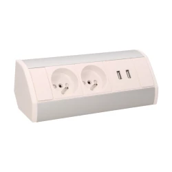 Gniazdo meblowe 2x2P+Z + USB, biało-srebrne,OR-GM-9003/W-G