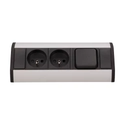 Gniazdo meblowe 2x2P+Z z wyłącznikiem, czarno-srebrne,OR-GM-9002/B-G