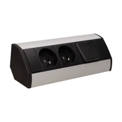 Gniazdo meblowe 2x2P+Z z wyłącznikiem, czarno-srebrne,OR-GM-9002/B-G