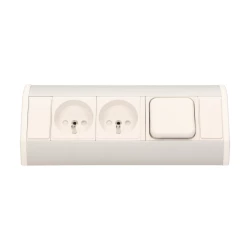 Gniazdo meblowe 2x2P+Z z wyłącznikiem, biało-srebrne,OR-GM-9002/W-G