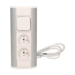 Gniazdo meblowe 2x2P+Z z wyłącznikiem, biało-srebrne,OR-GM-9002/W-G