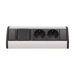 Gniazdo meblowe 2x2P+Z (Schuko) z wyłącznikiem, czarno-srebrne,OR-GM-9002/B-G(GS)