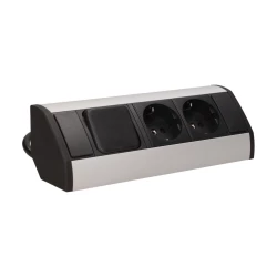 Gniazdo meblowe 2x2P+Z (Schuko) z wyłącznikiem, czarno-srebrne,OR-GM-9002/B-G(GS)