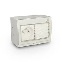 Gniazdo pojedyncze + Łącznik podwójny natynkowy GPW2N IP55 AQUA55 55.29