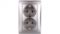 DOMO Gniazdo podwójne Schuko kompletne śrubowe 16A 250V srebrny 011270143 24858