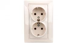 DOMO Gniazdo podwójne Schuko kompletne śrubowe 16A 250V kremowy 011270103 24799