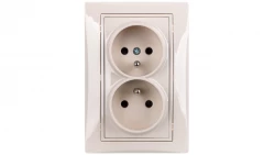 DOMO Gniazdo podwójne kompletne ochrona styków śrubowe 16A 250V kremowy 011260103 24797