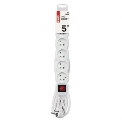 Przedłużacz z uziemieniem + wyłącznik 6-gniazd /5m/ 3x1 mm2 biały P1615