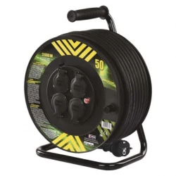 Przedłużacz bębnowy ogrodowy 50m czarny / guma-neopren / 4x230V / 3x2,5 mm2 P084503