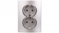 LOGI Gniazdo podwójne Schuko kompletne śrubowy 16A 250V srebrne 021270143 25213