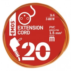 Przedłużacz ogrodowy 20m 1-gniazdo / pomarańczowy / 3x1,5mm2 P01120