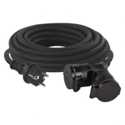 Przedłużacz ogrodowy 10m 2-gniazda czarny guma IP44 3x1,5mm2 P0601
