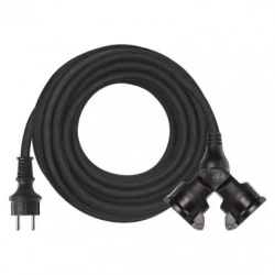 Przedłużacz ogrodowy 15m 2-gniazda czarny/ guma IP44 3x1,5mm2 P0602