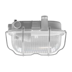 OVAL 7040T, oprawa oświetleniowa, 40W, E27, IP44, IK10, klosz poliwęglan przeźroczysty, podstawa polipropylen, siatka metalowa, szara