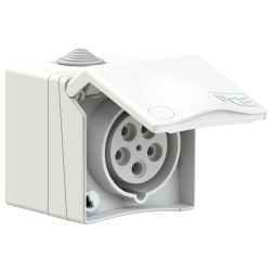 Gniazdo natynkowe przelotowe 16A 5P 400V białe IP44 DESIGN 865-6v