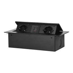 Gniazdo meblowe wpuszczane w blat z płaskim frezowanym rantem i ładowarką USB, 2x2P+Z (Schuko),2x USB (typ A+C; 3,6A), czarne