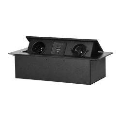 Gniazdo meblowe wpuszczane w blat z płaskim frezowanym rantem i ładowarką USB, 2x2P+Z, 2xUSB (typ A+C; 3,6A), czarne
