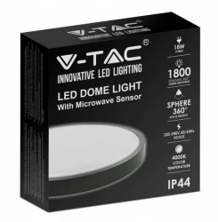Plafoniera LED 18W 1800lm 4000K IP44 Okrągła fi225 Mleczny Czarna Ramka z mikrofalowym czujnikiem ruchu 7669