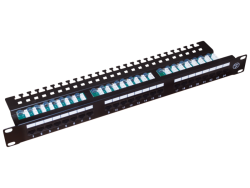 Patch panel UTP kat.5e 24 porty LSA z półką 1U/19