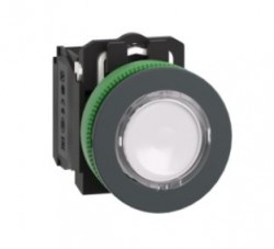 Harmony XB5 Przycisk podświetlany płaski plastik. biały fi30 zintegrowana dioda LED 230…240 V AC 1Z + 1R XB5FW31M5