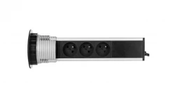 Gniazdo meblowe fi8cm, 3x250V AC wysuwane z blatu z ładowarką USB i przewodem 1,8m srebrne OR-AE-1357