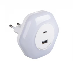 Lampka wtykowa LED BOLA LED 2xUSB WW W
