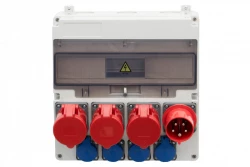 Rozdzielnica LAGO 17M - gniazda proste 3x32A 5p, 4x230V, wtyczka odbiornikowa 32A 5p /17 modułów/ IP44