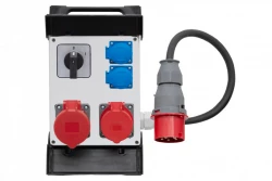 Rozdzielnica R-240 na stelażu plastikowym - gniazda 2x32A 5p, 2x230V, 0/1(32A), przewód OPD 5x4mm2-1,5m z wtyczką 32A 5p IP44