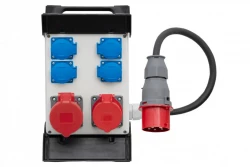 Rozdzielnica R-240 na stelażu plastikowym - gniazda 16A 5p, 32A 5p, 4x230V, przewód OW 5x2,5mm2-1,5m z wtyczką 16A 5p IP44