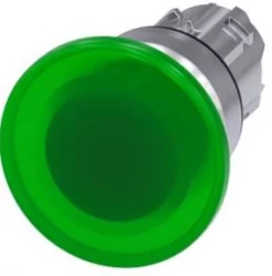 Przycisk grzybkowy podświetlany 22mm okrągły metal błyszczący zielony 40mm z samopowrotem 3SU1051-1BD40-0AA0