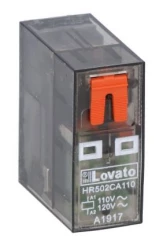 Przekaźnik miniaturowy ze wskaźnikiem LED i przyciskiem mechanicznym, sterowanie 110VAC, 2C/O, 8A, do gniazd HR5XS2..
