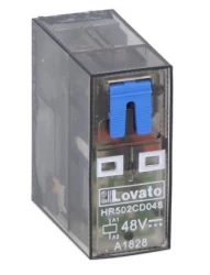 Przekaźnik miniaturowy ze wskaźnikiem LED i przyciskiem mechanicznym, sterowanie 48VDC, 2C/O, 8A, do gniazd HR5XS2..