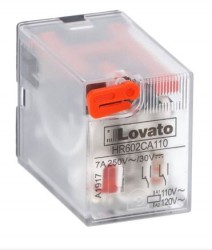 Przekaźnik przemysłowy ze wskaźnikiem LED i przyciskiem mechanicznym, sterowanie 110VAC, 2C/O, 7A, do gniazd HR6XS2..