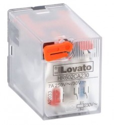Przekaźnik przemysłowy ze wskaźnikiem LED i przyciskiem mechanicznym, sterowanie 230VAC, 2C/O, 7A, do gniazd HR6XS2..
