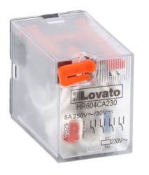Przekaźnik przemysłowy ze wskaźnikiem LED i przyciskiem mechanicznym, sterowanie 230VAC, 4C/O, 5A, do gniazd HR6XS4..