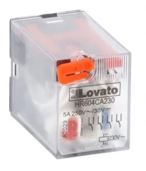 Przekaźnik przemysłowy ze wskaźnikiem LED i przyciskiem mechanicznym, sterowanie 230VAC, 4C/O, 5A, do gniazd HR6XS4..