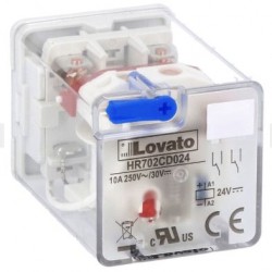 Przekaźnik przemysłowy ze wskaźnikiem LED i przyciskiem mechanicznym, sterowanie 24VDC, 2C/O, 10A, do gniazd 8 pinowych HR7XS1
