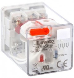 Przekaźnik przemysłowy ze wskaźnikiem LED i przyciskiem mechanicznym, sterowanie 110VAC, 3C/O, 10A, do gniazd 11 pinowych HR7XS2