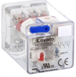Przekaźnik przemysłowy ze wskaźnikiem LED i przyciskiem mechanicznym, sterowanie 24VDC, 3C/O, 10A, do gniazd 11 pinowych HR7XS2