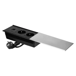 Gniazdo meblowe z przesuwną pokrywą, 2x2P+Z (French), USB A+C, srebrne