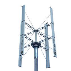 Turbina wiatrowa o mocy 1000W. System pracy Off Grid / Hybrydowy dla napięć 24/48/96V DC. Wymiary: średnica 1m, wysokość 2,17m. Waga całkowita 52kg