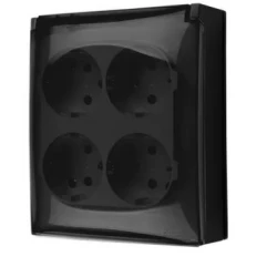 Simon Aquaclick Gniazdo IP44, Schuko, 4-krotne, klapka transparentna czarny ACGSZ4/49A