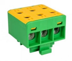 Blok rozdzielczy‑odgałęźny 3‑polowy AL/CU 3x35mm2 zielony montaż płaski i na szynę TH WLZ35/3x35/z 48.337