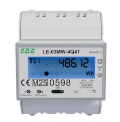 Licznik energii elektrycznej F&F LE-03MW-4Q4T 3-fazowy, 2-kierunkowy, 4-kwadrantowy, 4 taryfy, MID, RS-485 Modbus RTU