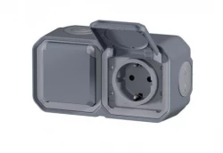 PLEXO 55 Gniazdo schuko 2x2P+Z poziome komplet natynkowy 16A 250V AC szare 069742L