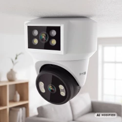 Kamera WiFi zewnętrzna 4Mpx 2K PTZ 360° podwójny obiektyw Tuya Smart Life tryb nocny AI audio Kruger&Matz Connect C180 KM2221