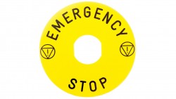Tabliczka opisowa żółta okrągła fi90 EMERGENCY STOP ZBY8330