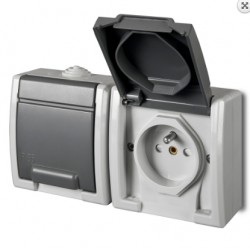 AQUANT Gniazdo podwójne 2*2P+Z IP55 SZARE 1242-10