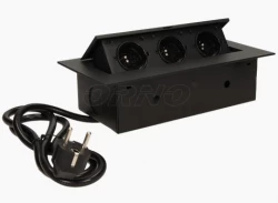 GNIAZDO WPUSZCZANE W BLAT 3x230V AC CZARNE Z PRZEWODEM 1,5m OR-AE-1372/B
