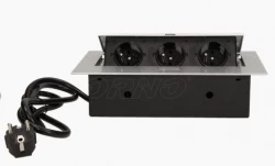 GNIAZDO WPUSZCZANE W BLAT 3x230V AC SREBRNE Z PRZEWODEM 1,5m OR-AE-1372/G